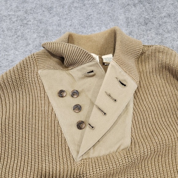 Orvis Mens L Large Cotton Knit Shawl Collar Infantry Button Sweater Elbow Pads - Picture 6 of 14